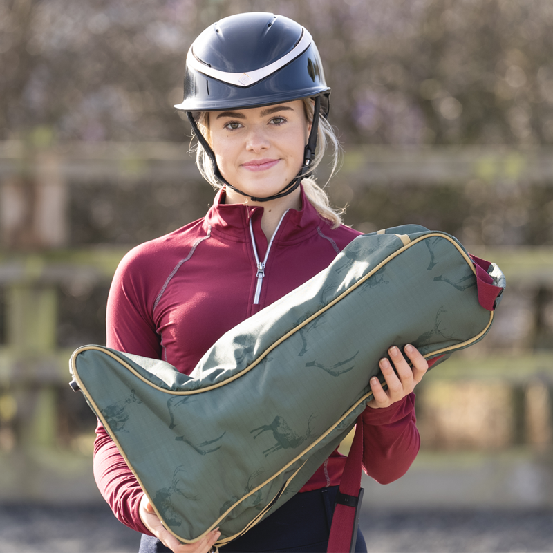 Hy Equestrian Divine Deer Boot Bag - Moss/Merlot/Fawn-1